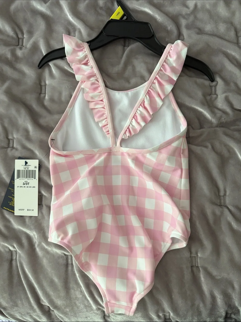 Polo by Ralph Lauren Pink and White Gingham Kids One-Piece Swimsuit